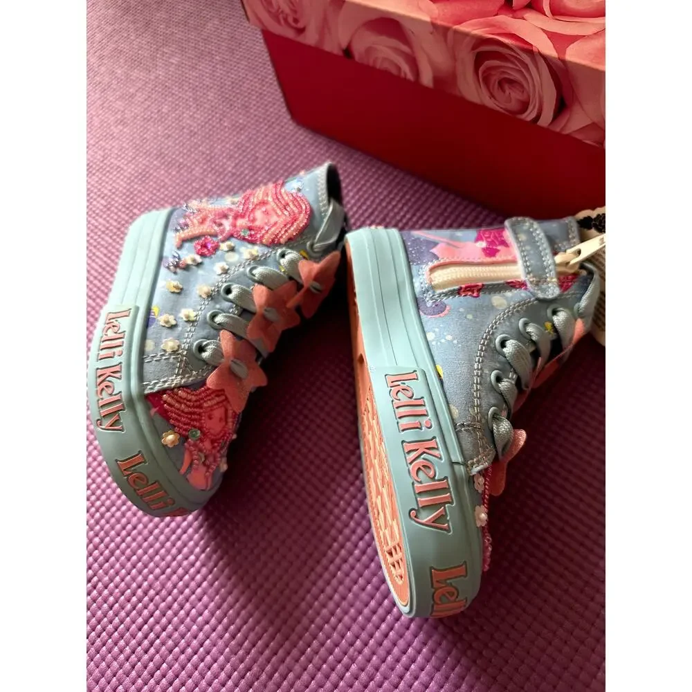 New Lelli Kelly Mermaid Sneakers Size US 7 Girls High Top Beaded Sequins
